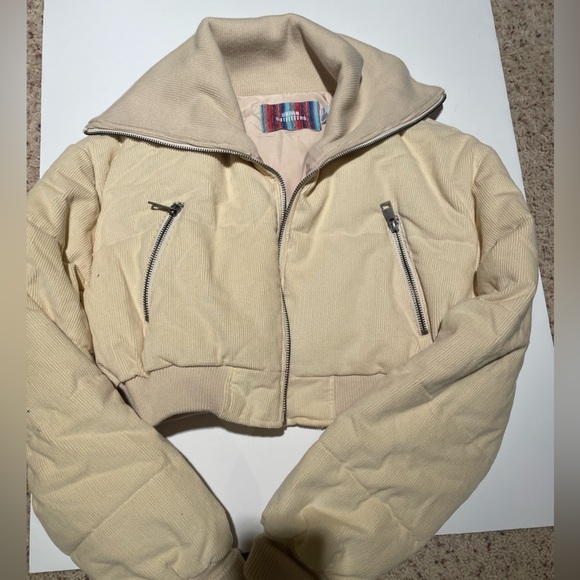 Urban Outfitters Beige Corduroy Cropped Puffer Jacket Size S - Picture 5 of 6
